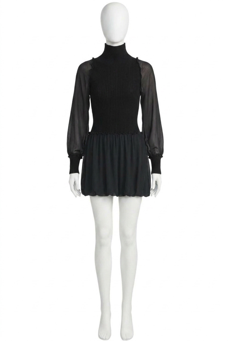 NEW FRAME sheer sleeve dress in black